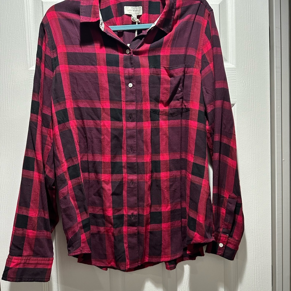 Lucky Brand Red and Black Checkered Shirt